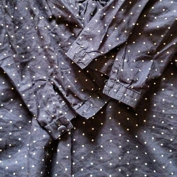 J. Crew Navy Blue Ruffle Polka Dot Cotton Blouse - Picture 3 of 8